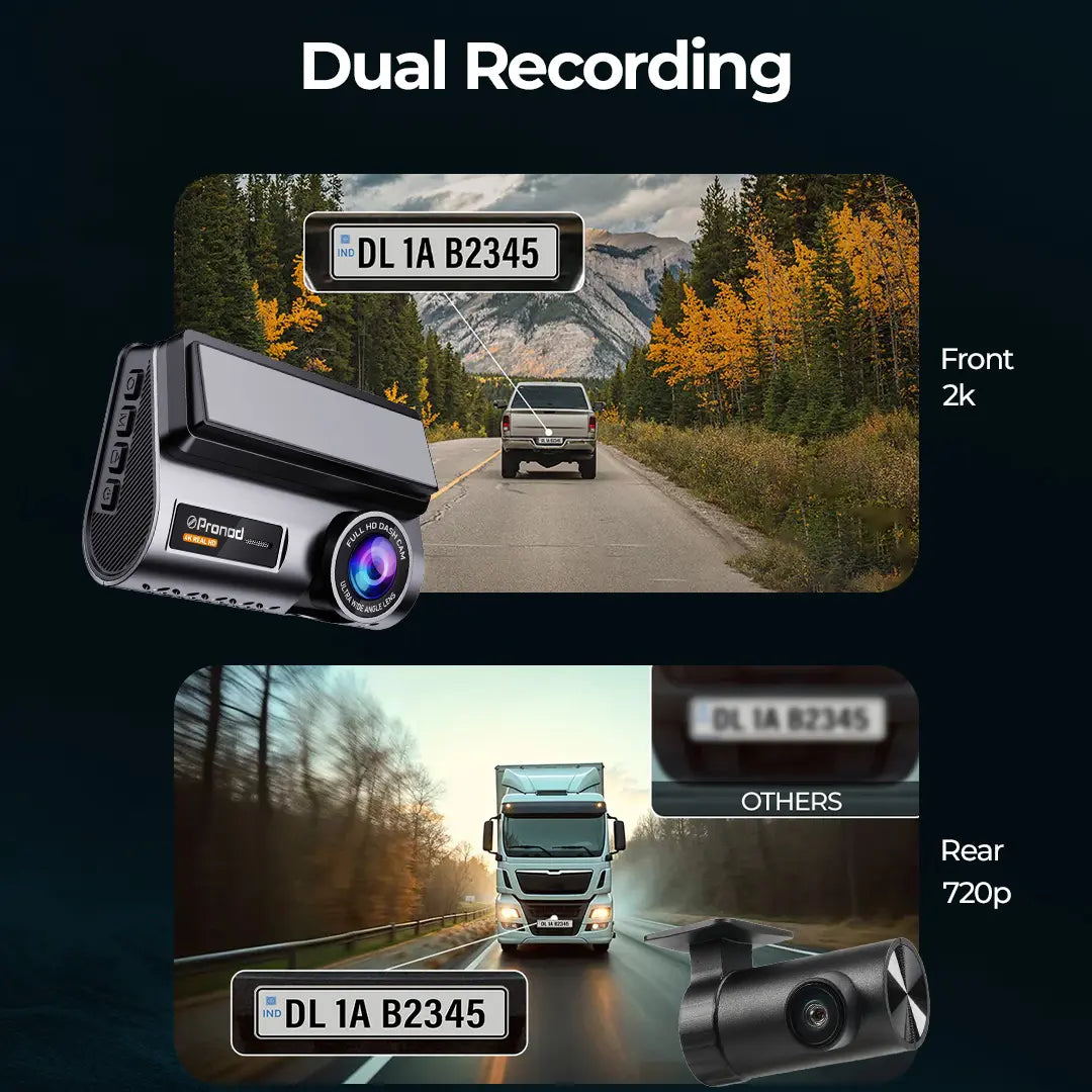 PRONOD Dash Cam for Car Front and Rear | Dashcam for Car with Mic | AI Voice Control, ADAS, Sensor, GPS Tracking, WiFi App, 24H Parking Mode, Supports 512GB (Pro_5GP)