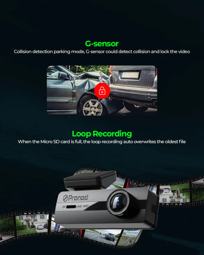 PRONOD 2K UHD Dash Cam for Cars with WiFi App Control, 1.5” Display, Night Vision, Parking Monitor, Motion Detection, G-Sensor & Loop Recording, Supports 128GB SD Card – Car Dashboard Camera
