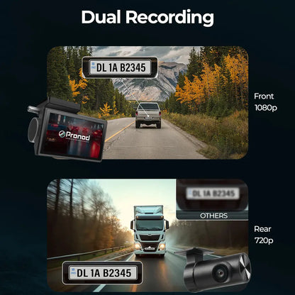PRONOD 4K+2.5K Dash Cam for Car Front and Rear | Dashcam for Car with Mic, 3" Touch Screen, ADAS, GPS Tracking, Night Vision, WiFi App Control, 24H Parking Mode, Supports 512GB | Free Hardwire Kit