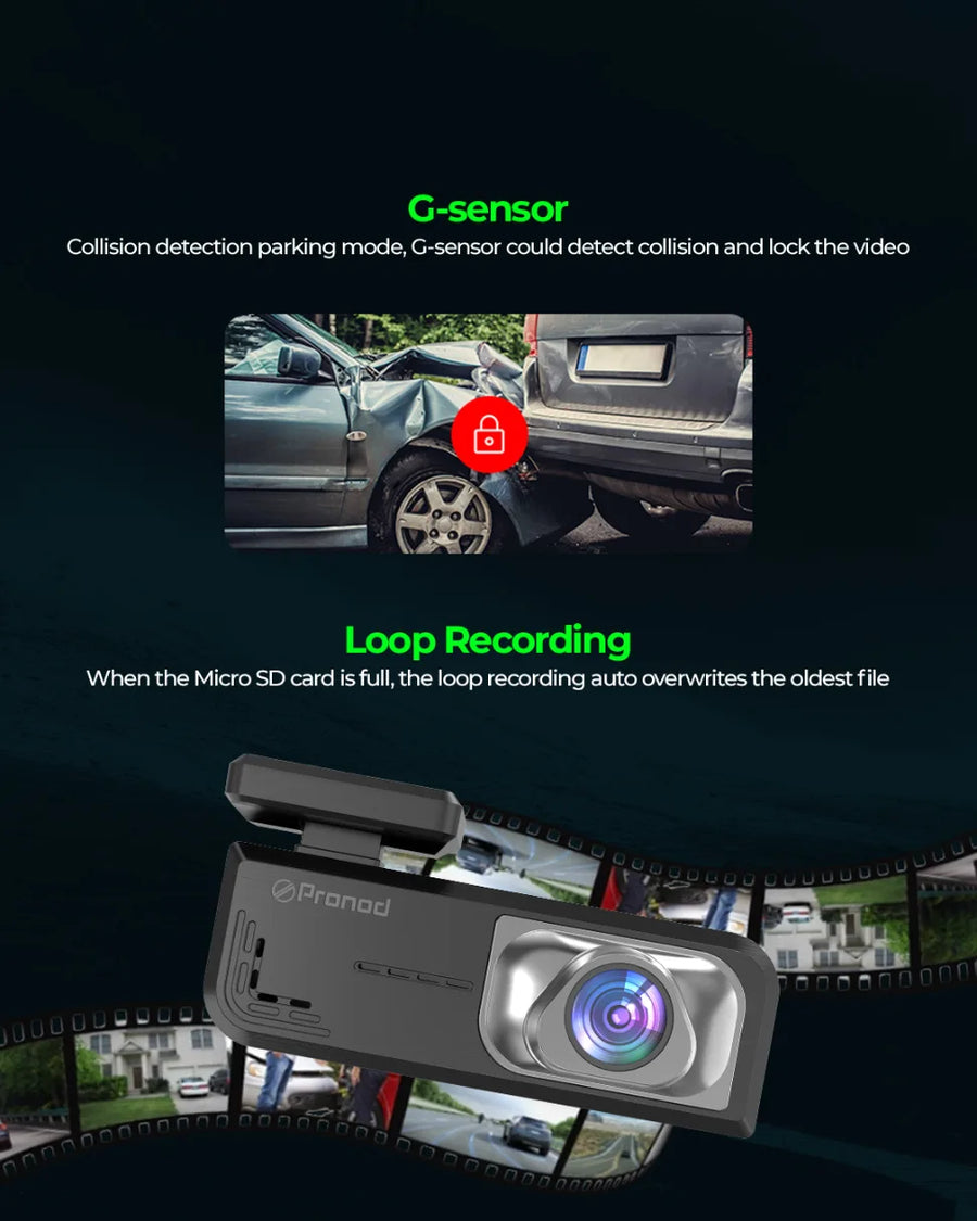 PRONOD Dashcam for Car | 1.5” Screen Night Vision, WiFi & App Control | G-Sensor, 24/7 Parking Mode, Loop Recording, Time-Lapse | Built-in Mic, 170° Wide Angle | Supports 512GB | Free Hardwire Kit