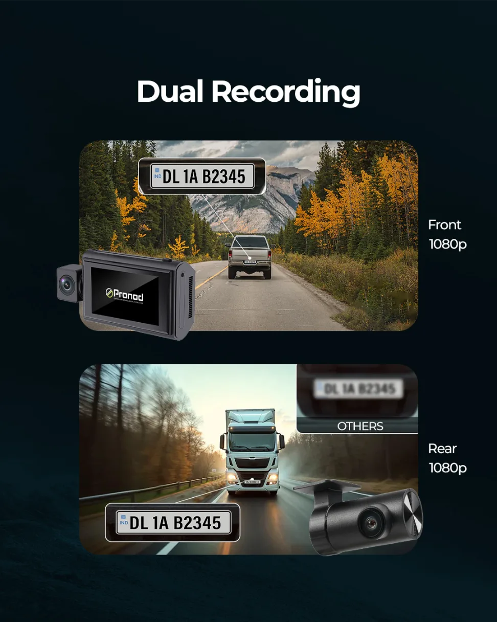 PRONOD 1K+1K Dual Dash Cam for Car Front and Rear | Dashcam for Car with Mic, 3" Touch Screen, Live GPS Tracking, Night Vision, WiFi App Control, G-Sensor, 24H Parking Mode, Supports 256GB