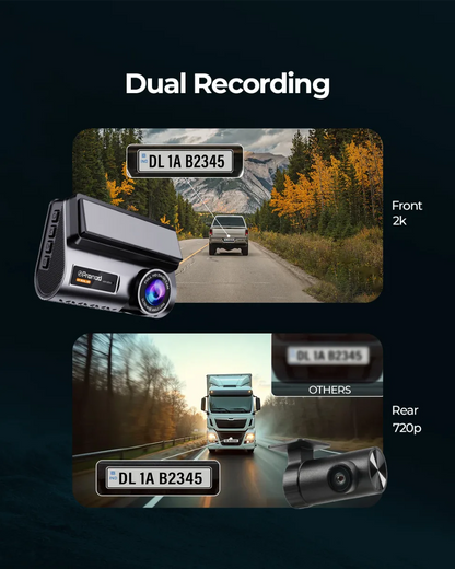 PRONOD Dash Cam for Car Front and Rear | Dashcam for Car with Mic | AI Voice Control, ADAS, Sensor, GPS Tracking, WiFi App, 24H Parking Mode, Supports 512GB (Pro_5GP)