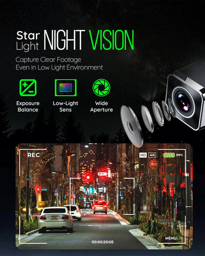PRONOD 4K 3 Channel Dash Cam for Car Front, Rear & Cabin | UHD Dashcam with GPS, WiFi App Control & Night Vision | 3.2” IPS Screen, Built-in Mic, 24H Parking Monitor | Supports 512GB