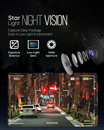 PRONOD 6K Triple Dash Cam for Car Front and Rear | Dashcam for Car with Mic | AI Voice Control, ADAS, 2.45" Display, Sony Starvis 2 Sensor, GPS Tracking, WiFi App, 24H Parking Mode, Supports 512GB